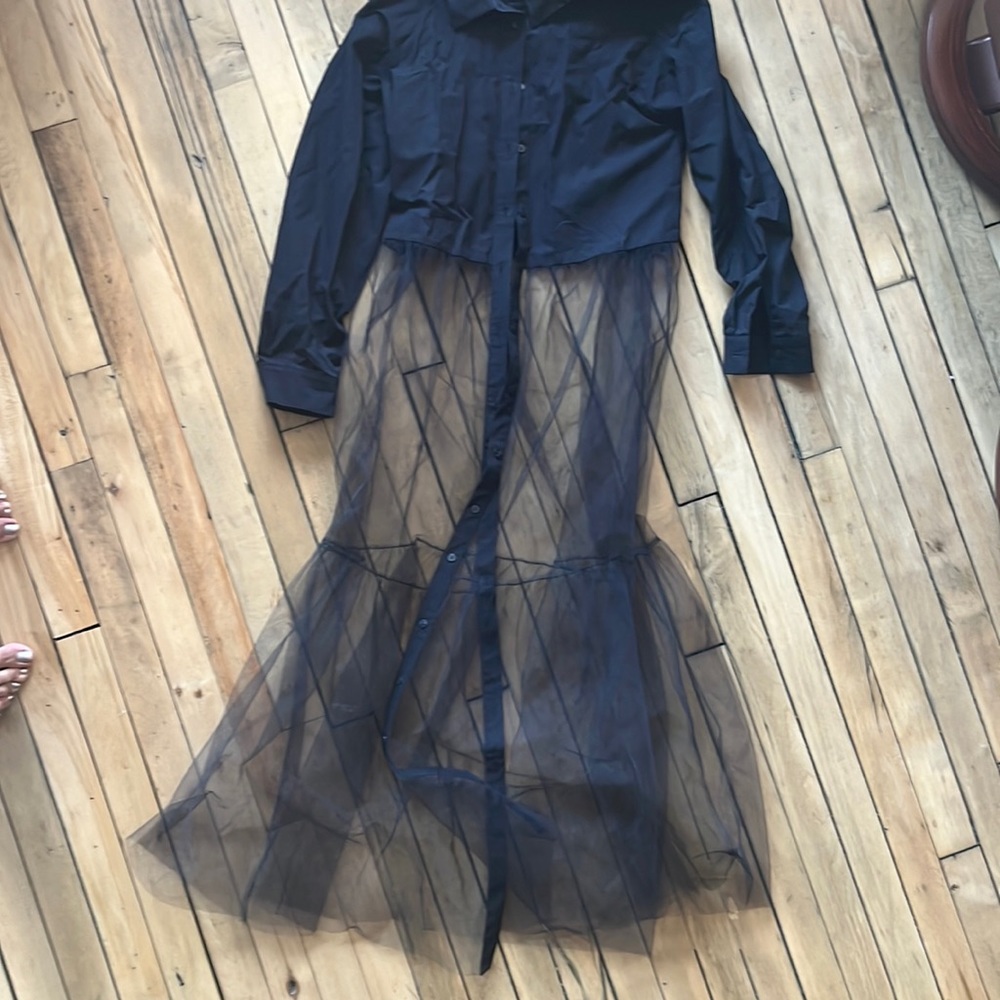 Zara black shirt with dramatic chiffon skirt